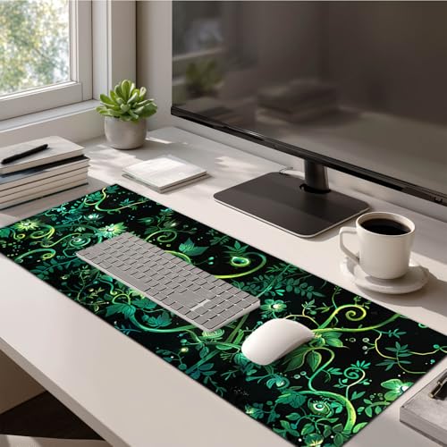 HOMETITUTE Large Mouse Pad 31.5x11.8 Inch Gaming Mousepad Green Vine Botanical Art Non-Slip Keyboard Desktop Protector Mat XL Mouse Pad for Home Office Laptop Wireless Mice Accessories - color: Green Vine Botanical Art