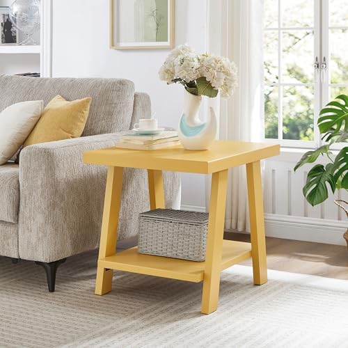 Roundhill Furniture Athens Contemporary Wood Shelf End Table in Yellow - color: Yellow