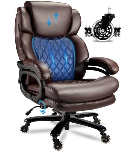 800lbs Big and Tall Office Chair, Executive Chair with Adjustable Headrest, High Back Extra Wide Seat, Heavy Duty PU Leather for Home Office, Comfortable Large Computer Desk Chair - color: Brown