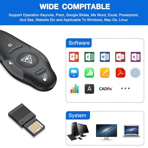 Presentation Clicker Wireless Presenter Remote USB Control PPT Clicker | Clicker for Powerpoint Presentations RF 2.4GHz Presenter Remote Google Slide Advancer Clicker for Computer/Laptop/Mac/Keynote - color: A-Red