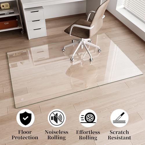 Glass Chair Mat 51" x 63" Tempered Glass Office Chair Mat - color: Transparent, size: 63" x 51"