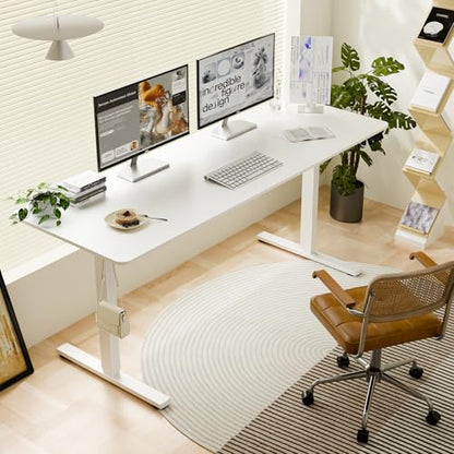 67"x24" Standing Desk, Height Adjustable Sit-Stand Home Office, White | Electric Adjustable Standing Desk, Sit to Stand Computer Office Desk with Splice Board, Memory Preset, Lifts 28''-46.5" - color: White Frame-white, size: 67-inch