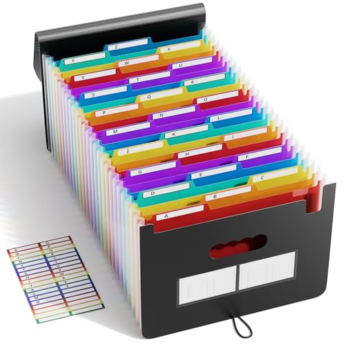 ABC life 26-Pocket Expanding File Folder, File Organizer with 1/3 Cut Tabs | Large Capacity for Letter/A4 Size, for Tax, Bills, and Receipts, School, Home, Office organization, Hospital - color: 3 Tab Black