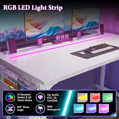 DurayLoly 40" Gaming Desk with Waterproof LED Lights for Bedroom,White - color: White, size: 40 IN