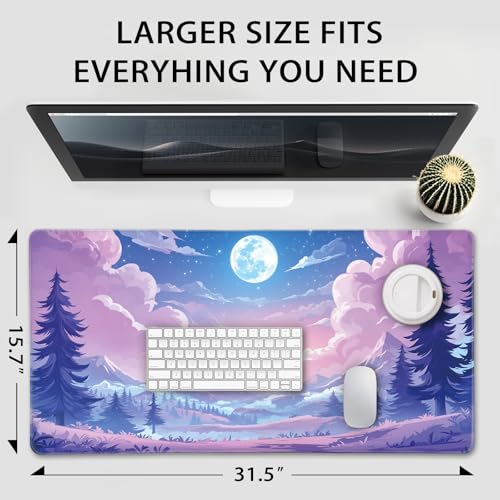 Mountain Moonlight Gaming Mouse Pad Desk Mat 31.5"x15.7" | Extended Mousepad, Non-Slip Rubber Base , Stitched Edges, for Computer/Laptop/Office/Home - color: Mountain Moonlight