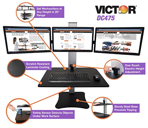 Victor High Rise Electric Sit-Stand Standing Desk Converter, Black - size: Triple Monitor