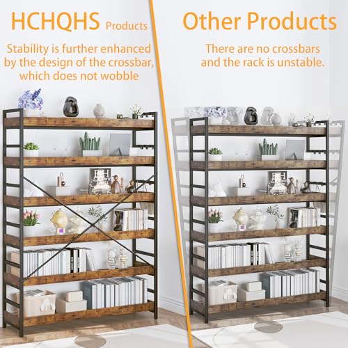 HCHQHS 6 Tier Bookshelf, Adjustable Industrial Bookcase, Vertical Tall Book Shelf, Wood and Black Metal Open Bookshelves for Home Office, Living Room, Bedroom - color: Rustic Brown, size: 6-Tier (47"W x 70"H)