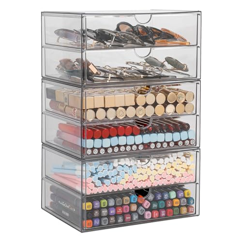 Clear Desk Drawer Organizer, 6 Drawers, Plastic - size: 6 Drawers