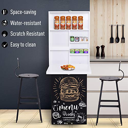 White Wood Wall Mounted Hideaway Desk with Storage for Small Spaces | Folding Desk with A Blackboard, Expandable Computer Desk, Pull Out Study Table for Bedroom Apartment - color: White,