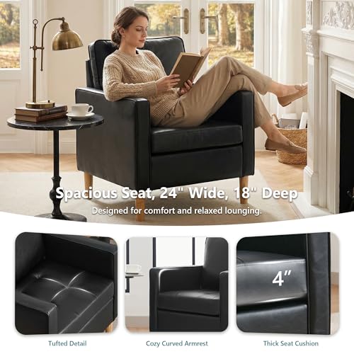 Black Leather Accent Chairs, Mid-Century Modern, Lobby Chairs | STHOUYN Waiting Room Chairs with Arms, Club Chair, Reading, Guest, for Living Room Office Lobby - size: 1PC