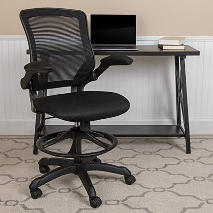 EMMA + OLIVER Mid-Back Black Mesh Drafting Chair - color: Black