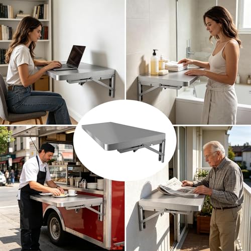 304 Stainless Steel Wall Mount Folding Table 16 20 24 28 32 36 40 43 47 51 59 71in Kitchen Storage Shelf Drop Down Heavy Duty Foldable Wall Mount Shelving for Kitchen Balcony(50x25cm/19.7x9.8in) - size: 50x25cm/19.7x9.8in