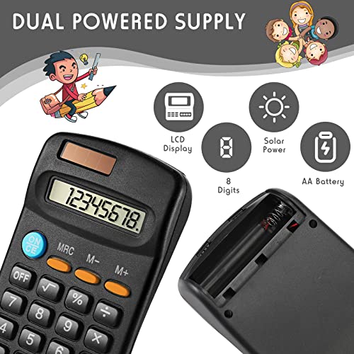 Flutesan 24 Pack Small Pocket Calculators Bulk for Students School,Black | Pocket size mini design, solar & battery dual powered, school classroom office home use
