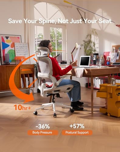 SIHOO B100 Office Chair, Ergonomic Office Chair Without Footrest, Computer Chair with Wide Headrest & Adaptive Lumbar Support, Flip-up Armrests, Swivel Desk Chair for Long Hours, Grey - color: Grey
