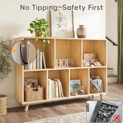 YZU 7-Cube Wood Bookshelf, 2-Tier Storage Organizer with Legs | Easy Assembly, 45" Wide Wooden Open Cube Bookcase For Living Room, Bedroom, Home Office(Natural Wood) - color: Natural Wood B