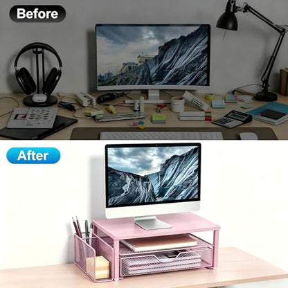 Spacrea Desk Organizers and Accessories, Printer Stand with Storage, Pink - color: Pink Metal