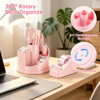 deli Office Supplies Set, Desk Accessory Organizer Kit, Pink - color: Pink