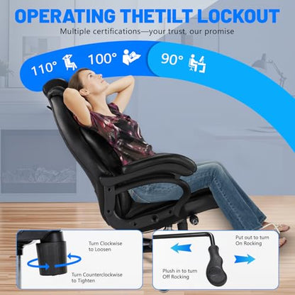 800lbs Big and Tall Office Chair, Executive Chair with Adjustable Headrest, High Back Extra Wide Seat, Heavy Duty PU Leather for Home Office, Comfortable Large Computer Desk Chair - color: Black
