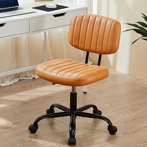 Sweetcrispy Office Desk Chair, Small Home Vanity Chair, Lumbar Support - color: Leather Brown