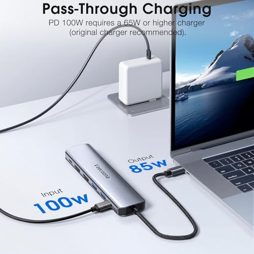 USB C to Dual HDMI Adapter, 7 in 1 Docking Station Dual Monitor | 3*USB-A Data Ports, 100W PD, HDMI Splitter Extended Display Laptop USB C Hub for MacBook, HP, Dell and More