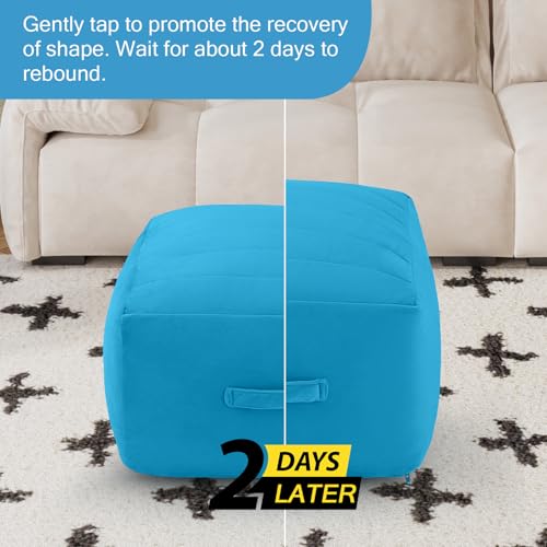 MeMoreCool Square Stuffed Pouf Ottoman Foot Rest, Floor Pouf Foot Stool with Foam Chunk Filling, Soft Stuffed Ottoman Footrest for Living Room, Blue - color: Striped Blue
