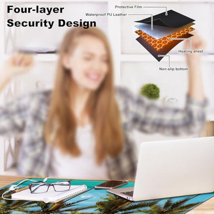 Heated Desk Pad 31.5" x 13" 3 Large Heated Mouse Pad with Heat Levels (40°C/45°C/50°C) & 3H Auto Shut-Off Desk Mat Fast Heating PU Leather Warmer Mousepad for Home Office - Beach Tree - color: Beach Tree, size: 31.5 x 13 inch