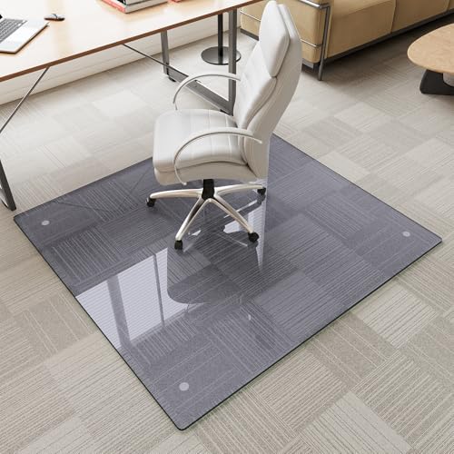 48" x 48" Gray Tempered Glass Chair Mat for Carpet & Hard Floors - color: Grey, size: 48"x48"