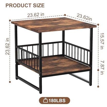 DHMAKER End Table, Industrial Side Table with 2-Tire Storage Shelf, 180LBS Mini Fridge Stand with Adjustable Feet, 24"x24" Wood Night Stand Small Bedside Table for Living Room Bedroom, Brown - color: Rustic Brown 1pc 24inch
