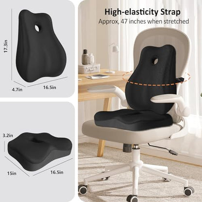 Seat Cushion,Lumbar Support Pillow for Office Chair, Cooling Mesh Office Chair Cushions for Sciatica,Tailbone &Back Pain Relief,Ergonomic Memory Foam Back Support Pillow for Desk,Gaming Car Chair