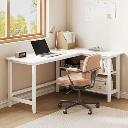 IOTXY 53" Reversible L-Shaped Office Desk with Storage Shelves, White - color: White, size: 53-inch