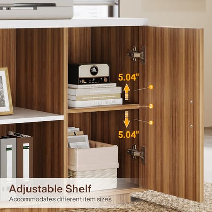 Tribesigns 86" Modern L-Shaped Executive Desk,(White & Brown) | Extra Large Office Desk with File Drawers, Business Desk Workstation with Door Cabinet, Shelves for Home Office