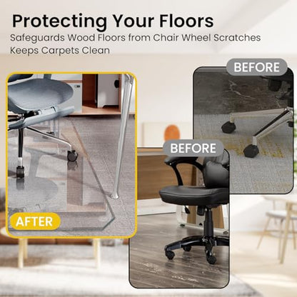 VASUHOME 36"x46" Patented Beveled Edge Glass Chair Mat, Heavy-Duty Office Floor Mat for Hardwood & Carpet, 1/5" Thick, Includes 12 Anti-Slip Pads - size: 36" x 46"