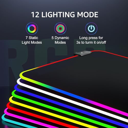 KTRIO RGB Large Gaming Mouse Pad, 35.4 x 15.7 in, RGB Black, XXXL | Smooth Micro-Weave Surface, RGB Lighting Design, Non-Slip Rubber Base, Durable Stitched Edges, Office & Home Use - color: RGB Black, size: 35.4l x 15.7w Inches