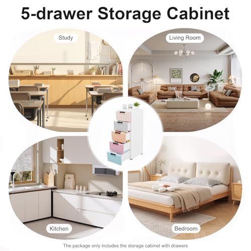 Narrow Storage Cabinet, Slim Drawer Organizer, 5 Drawer Storage Cabinet, Plastic Storage Tower With Wheels, Space Saving Organizer For Bedroom Closet Bathroom Kitchen Office, Stackable Design
