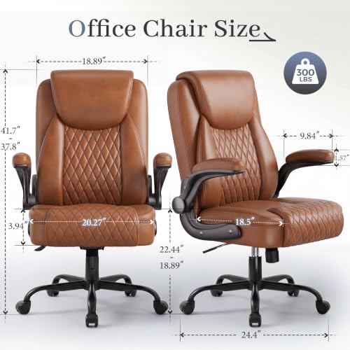 GTPOFFICE Executive Office Chair with Comfortable Lumbar Support, Ergonomic Gaming Chair with Flip-up Armrests & Zoned Pressure-Relief Cushion, Comfy PU Leather Desk Chair, Brown - color: Brown