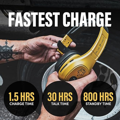 Blue Tiger Storm Gold - Premium Trucker Bluetooth Headset-Wireless Noise Canceling Mono Headset with Mic -High-Fidelity Sound, 30-Hour Talk Time, USB-C Charging - for Truck Drivers, Bluetooth 5.0 - color: Gold, style: Storm Gold