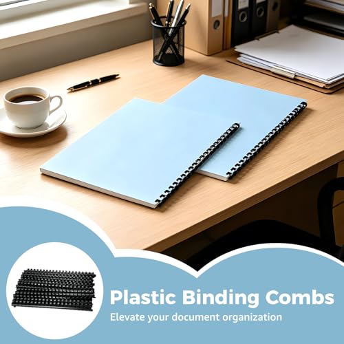 100 Pcs Plastic Binding Combs, 1/2 Inch Diameter 21-Ring Comb Binding Spines, 80 Sheet Capacity for A4 Documents, Reports, Manuals, Photo Albums and Office Supplies
