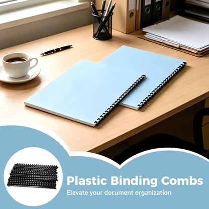 100 Pcs Plastic Binding Combs, 1/2 Inch Diameter 21-Ring Comb Binding Spines, 80 Sheet Capacity for A4 Documents, Reports, Manuals, Photo Albums and Office Supplies