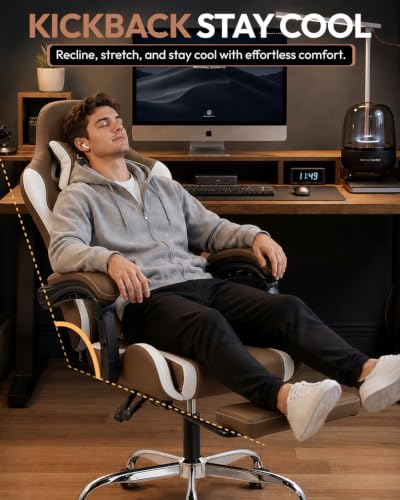 Dowinx Ergonomic Gaming Chair with Footrest & Massage Lumbar, 2D-Linkage Armrests for Computer Chair 330lbs with Headrest Pillow for Office, Home, Streaming and Long Gaming Sessions, Fabric Brown - color: Brown