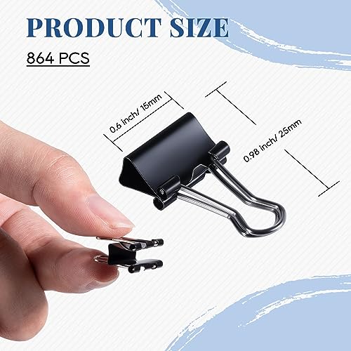 EFOK Small Binder Clips 864 PCS Mini 15mm Paper Clip 5/8 Inch Paper Clamps - size: 5/8 Inch