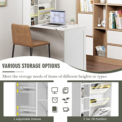 Wall Mounted Desk, Wood Collapsible Floating Desk, Convertible Computer Desk with Storage Area, Hanging Fold Out Table for Home Office, Small Spaces (White) - color: White