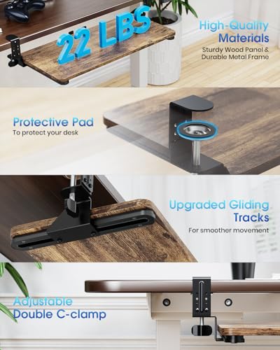 Small Keyboard Tray Under Desk, Pull Out Keyboard & Mouse Tray for Typing | Extra Sturdy Adjustable C Clamp Mount, 20(25.9 Including Clamps) x 11.8 Inch Slide Out Platform Computer Keyboard Drawer - color: Brown, size: 20" x 11.8" (Small)