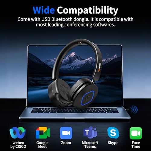 Wantek Wireless Headset with Mic, On-Ear Bluetooth Headset with Noise Cancelling Microphone, USB Dongle, Mute Button & Charging Base for PC, Laptop, Work, Zoom, Teams, Online Meetings, Home Office - color: Black