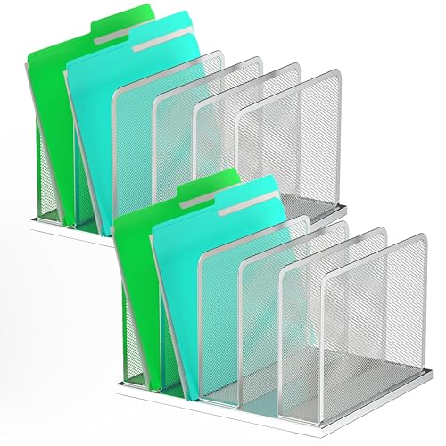 Kuntine.B 5-Section Upright Desk File Organizer Silver 2 Pack | Vertical, Mesh, Metal, Assembly, Stability, Sturdiness, Organization, Standing - color: Silver, size: 2 Pack 5-Section
