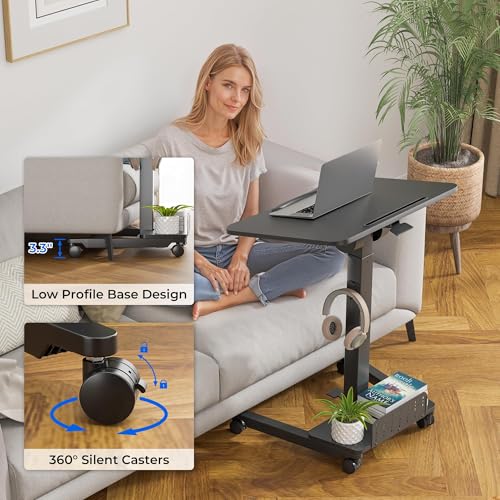 BONTEC Mobile Standing Desk, Adjustable Height, 23.6 x 20.5 Inch, Black - color: Black, size: 23.6" x 20.5"