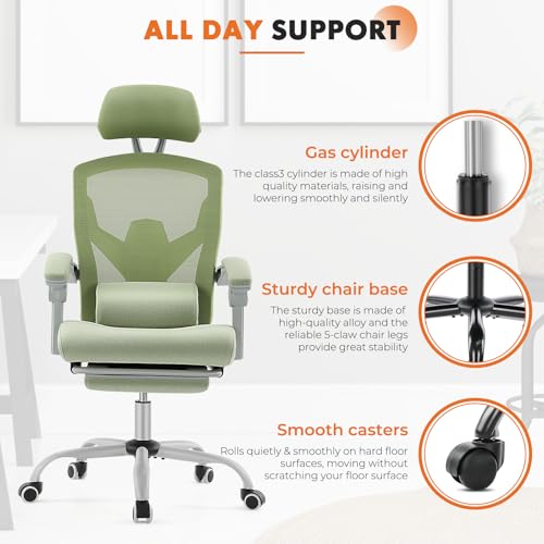 Sweetcrispy Office Computer Desk Chair, Ergonomic High-Back Mesh Rolling Work Swivel Chairs with Wheels, Comfortable Lumbar Support, Comfy Arms for Home, Bedroom, Study, Student, Green | High-Back Mesh, 360° Rolling Work, Comfy Arms, Home Office Bedroom S