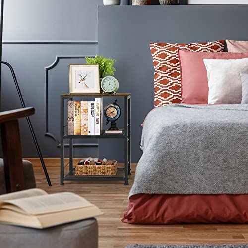 OYEAL Small Nightstand Industrial Square End Table with Storage Shelf Farmhouse Sofa Side Table for Small Spaces, Narrow Bedside Table for Living Room Bedroom, Stable Metal Frame, Rustic Brown - color: Rustic Brown