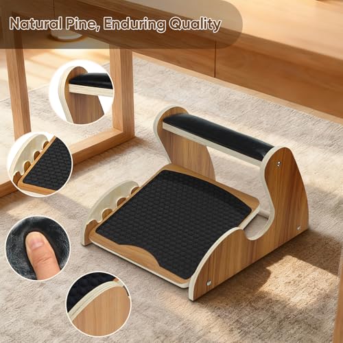 Dual Layer Wooden Footrest Under Desk, Ergonomic Foot Stool