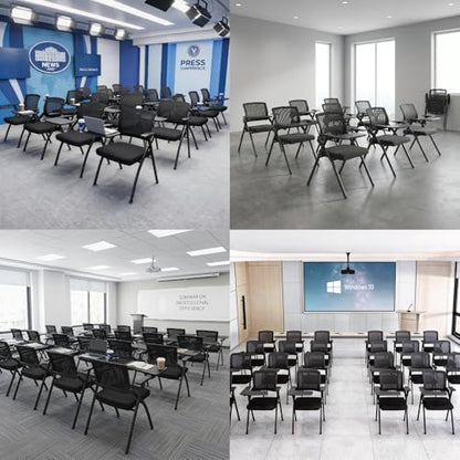 Folding Chair with Desk Attached & Cup Holder- Foldable Arm Chair for Training & Classroom - Conference Room Mesh Back Guest Chair with Padded Seat- Portable Flip-Top Desk Chair for Office Meeting - color: With Writing Tablet