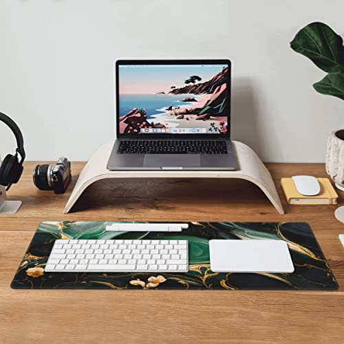 Desk Pad,Office Desk Mat 31.5"×11.8" Large Gaming Mouse Pad,Extended Computer Mouse Pad,Waterproof Thick Big Mouse Pads with Non-Slip Rubber Base Office Home Green Gold Marble Flower - color: Xl01-06 Green Gold Marble Flower, size: 31.5 x 11.8 in